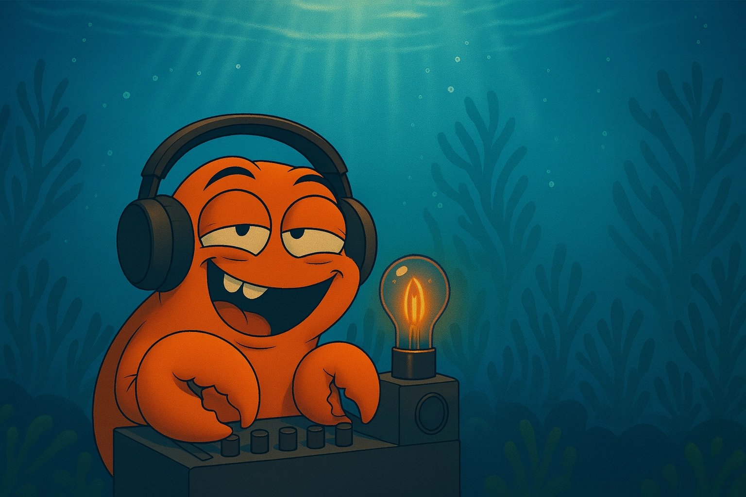 Crabby le crabe, casque audio et table de son